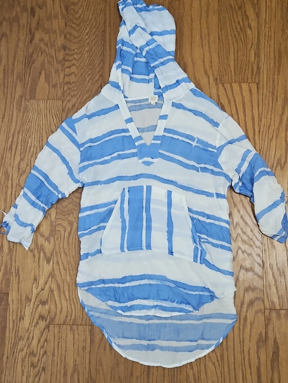 Surf Gypsy Nautical Blue Stripe Oversized Rayon Hooded Swim Cover Up sz Small